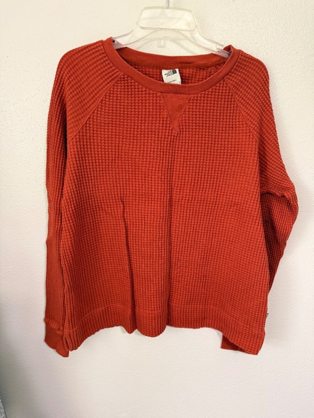 The North Face Top Chabot Waffle Knit Rust Orange Crewneck Womans XL